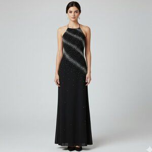 Black & Silver Beaded Full Length Dress